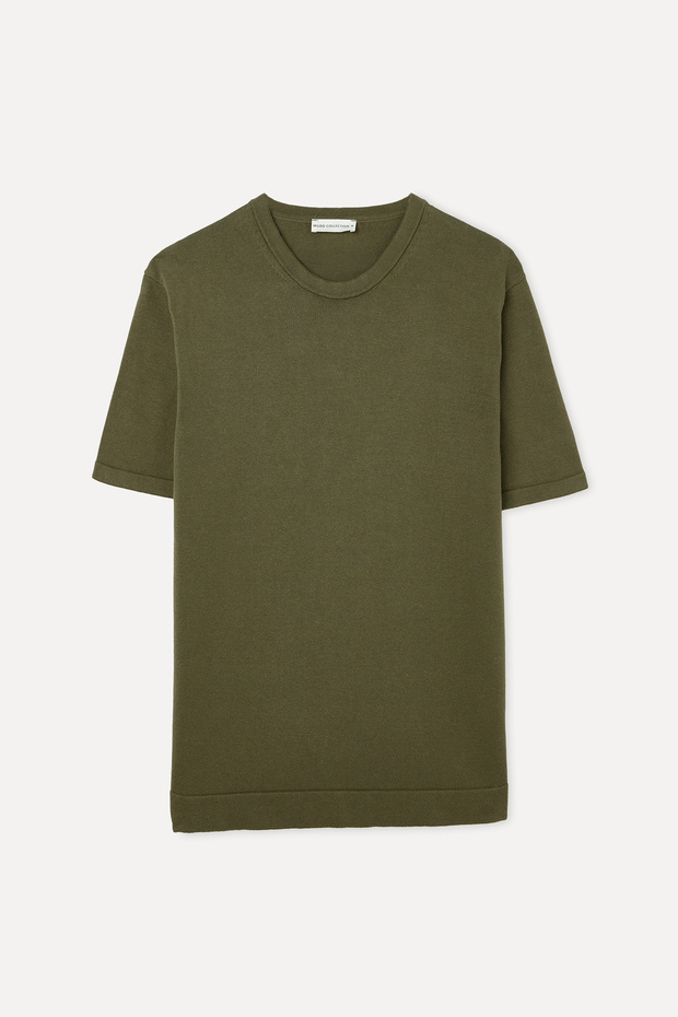 Men's Khaki Crew Neck Short Sleeve Knitwear Sweater