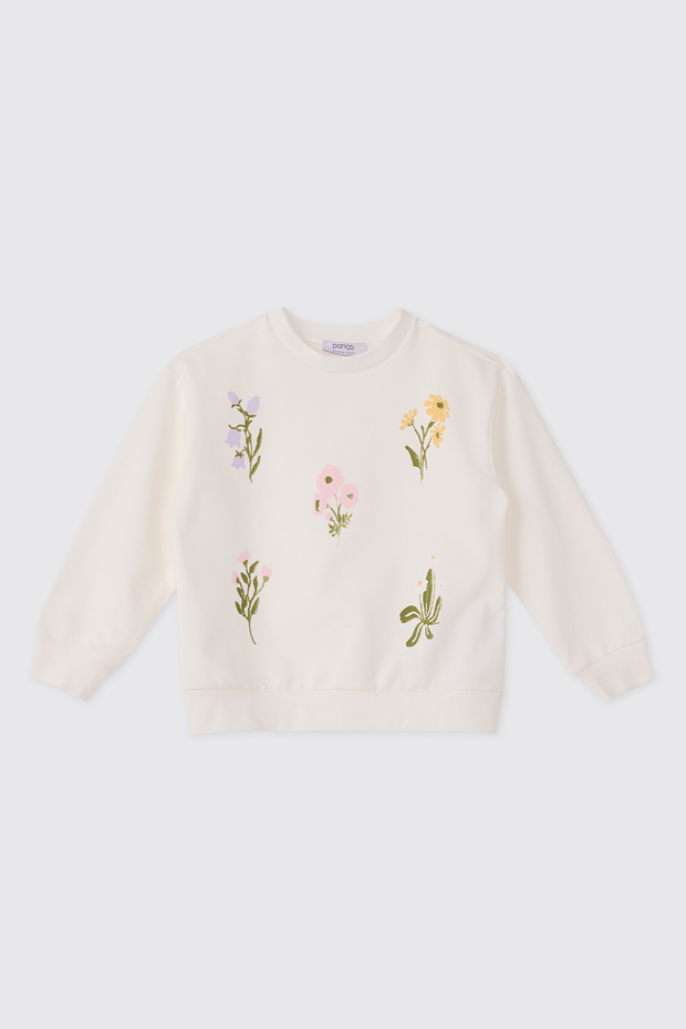 Girl's Printed Ecru Sweatshirt