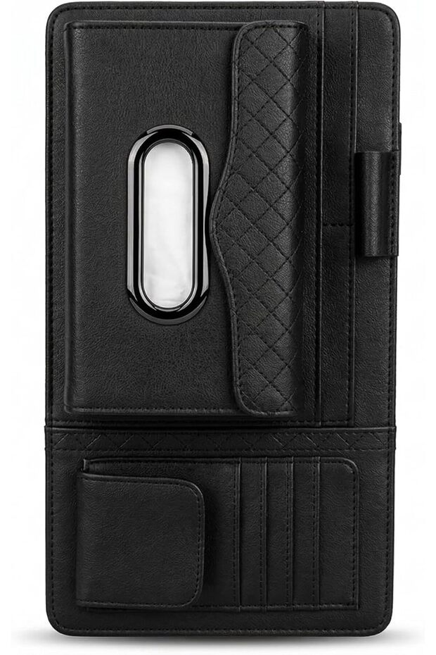 Car Sun Visor Tissue Holder Organizer with Card Slots & Pen Holder – PU Leather Multifunction Auto