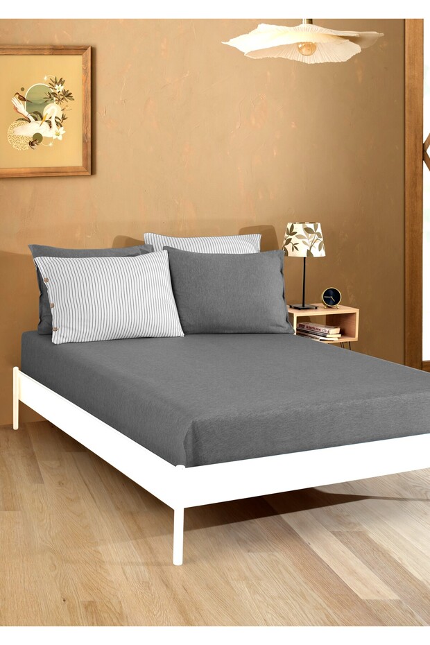طقم ملاءات مطاطية مزدوجة مقاس 160x200 سم | 2 غطاء وسادة | تصميم أنيق