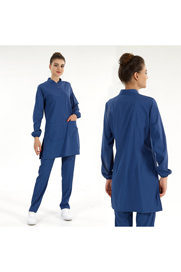 Petrol Blue Luxury Lycra Judge Collar Hijab Suit
