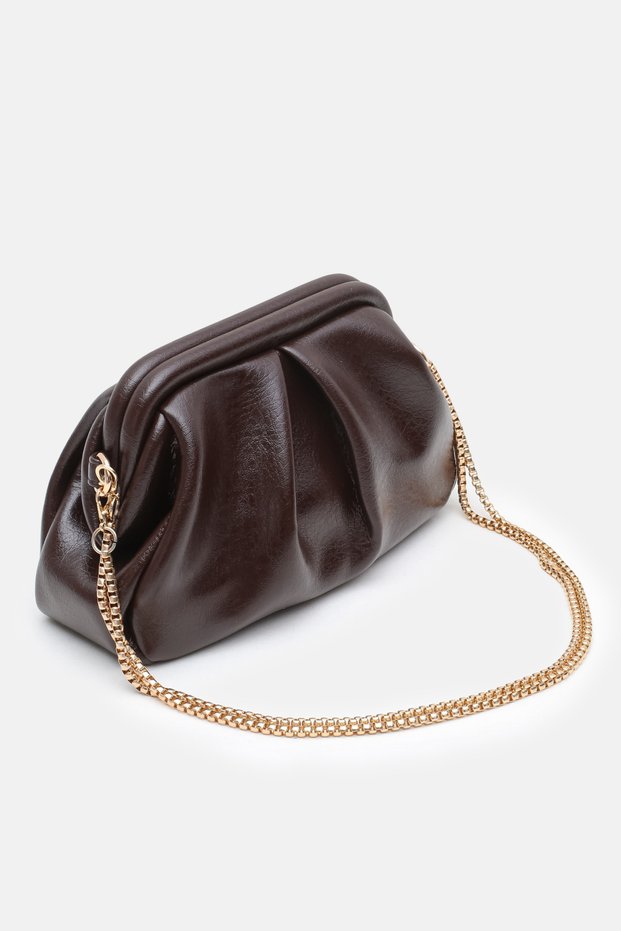 Women's Brown Chain Strap Soft Textured Daily Stylish Clutch Hand, Arm and Shoulder Bag