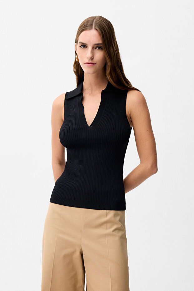 Kolsuz Yakalı Triko Bluz - 4