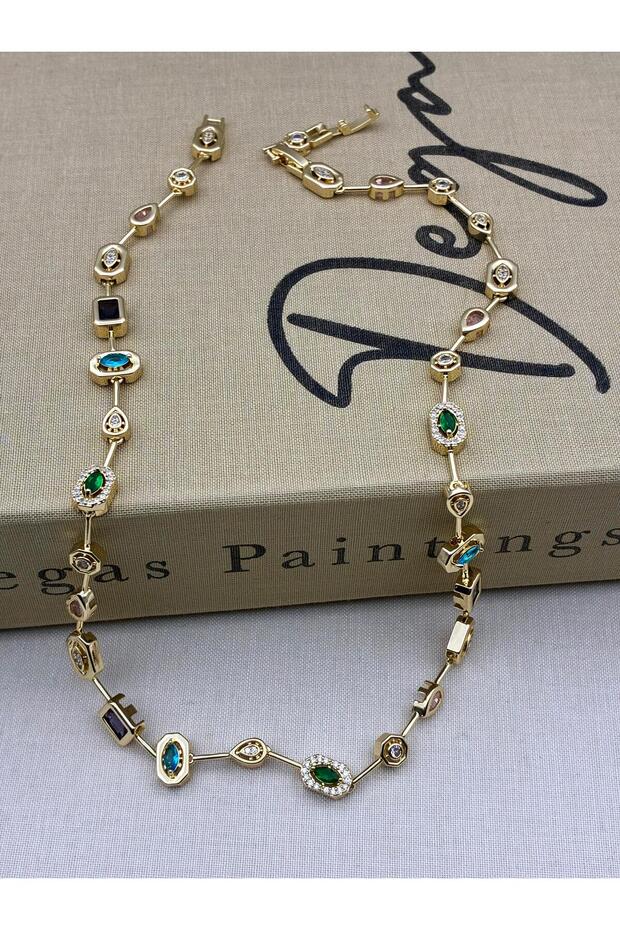 Full Tour Special Series Gold Color 7 Element Colorful Zircon Stone Necklace