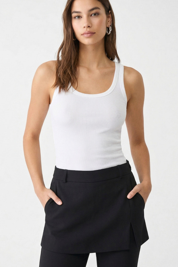 White Thick Strap 95% Cotton Soft Textured Ribbed Undershirt - 2