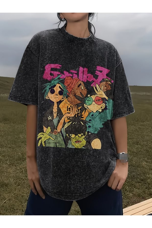 Gorillaz Printed Unisex Washable Vintage Oversize T-Shirt