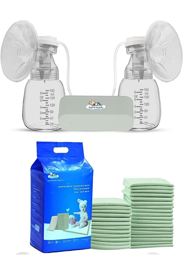 Double Electric Breast Pump With Disposable Changing Mats - Green - 30 Pcs
