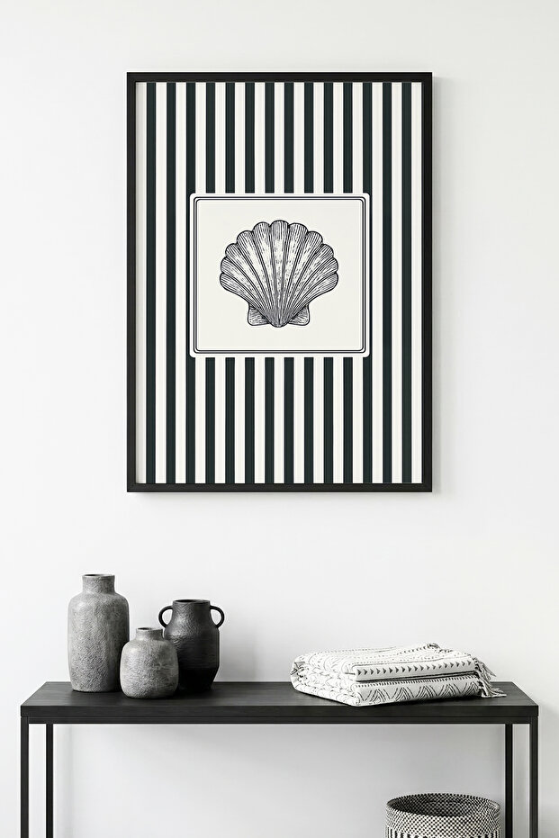 Natural Wooden Framed Stripe Patterned Painting - Sea Theme | Huhu1347