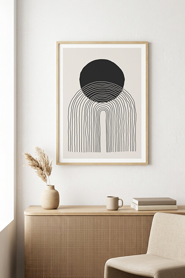 Natural Wood Framed Minimalist Patterned Painting - Abstract | Huhu1033