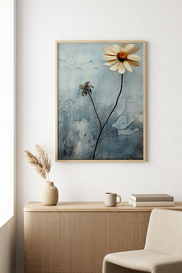 Natural Wood Framed Floral Pattern Painting - Abstract | Huhu1302