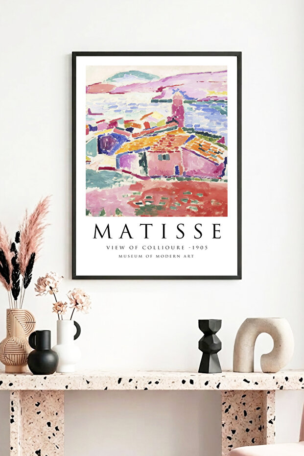 Black Wooden Framed Abstract Landscape Patterned Painting - Vibrant Tones | Huhu1154 - Single Table Black Frame