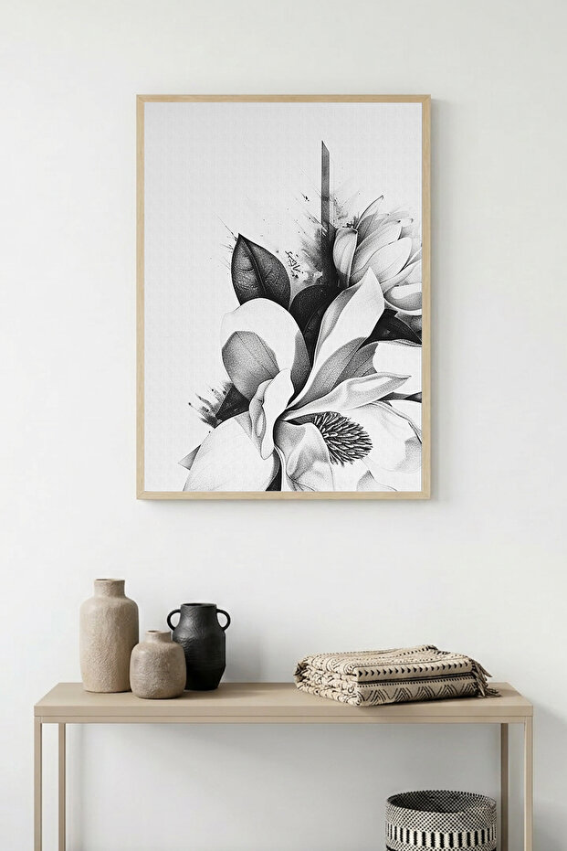 Natural Wood Framed Floral Patterned Painting - Minimal | Huhu1316 - Single Table Natural Wood Frame