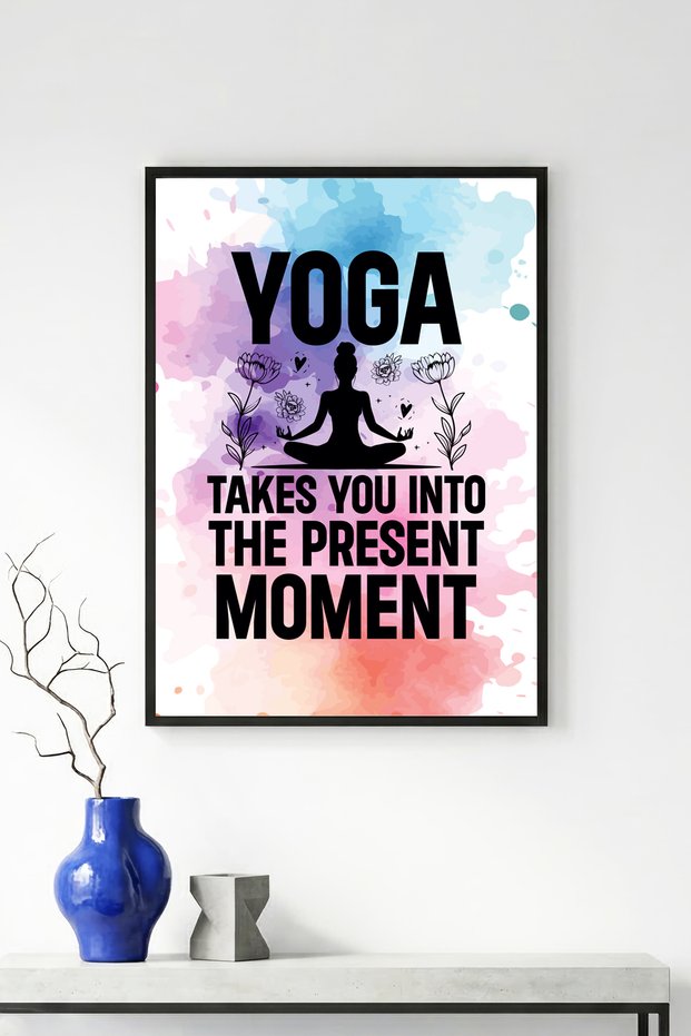 Abstract Yoga Themed Painting with Black Wooden Frame - Vibrant Tones | Huhu1259 - Single Table Black Frame