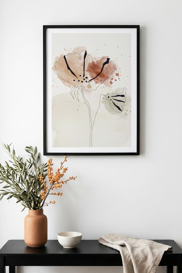 Natural Wood Framed Floral Pattern Painting - Pastel Tones | Huhu1014