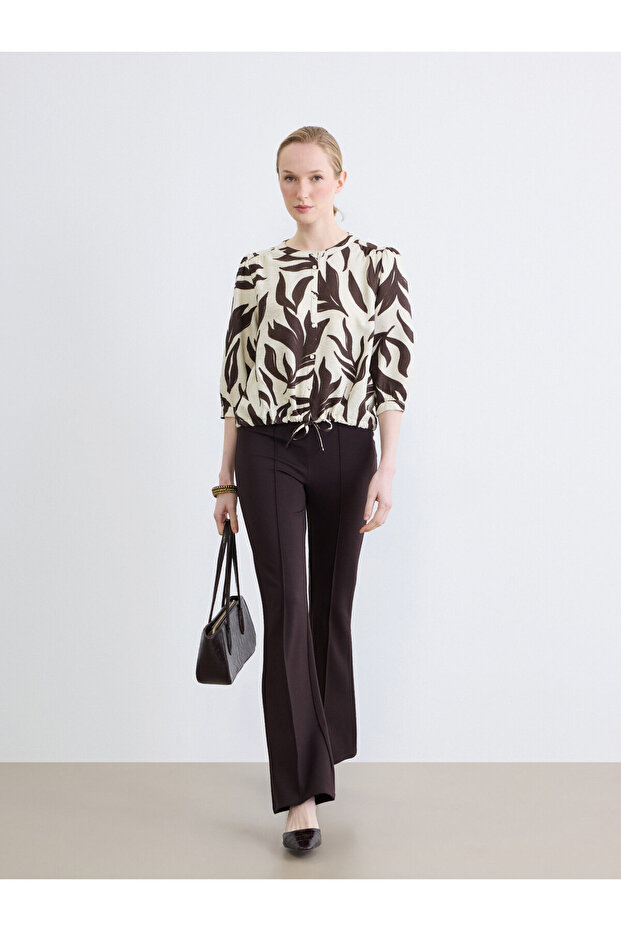 Crew Neck Patterned Blouse - 2