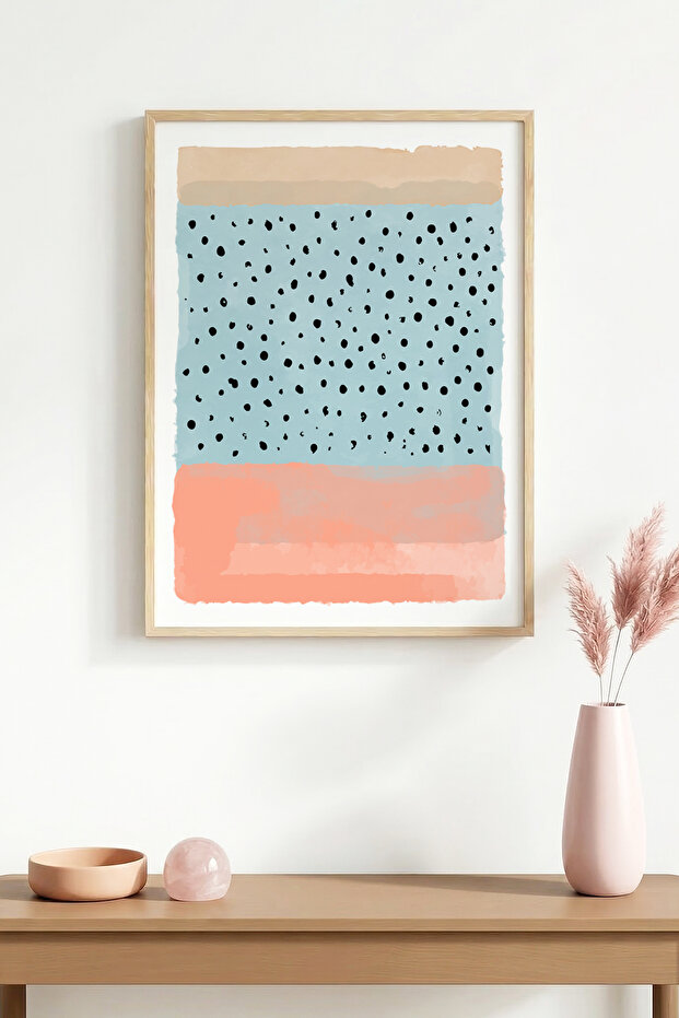 Natural Wood Framed Abstract Dot Painting - Vibrant Tones | Huhu1375