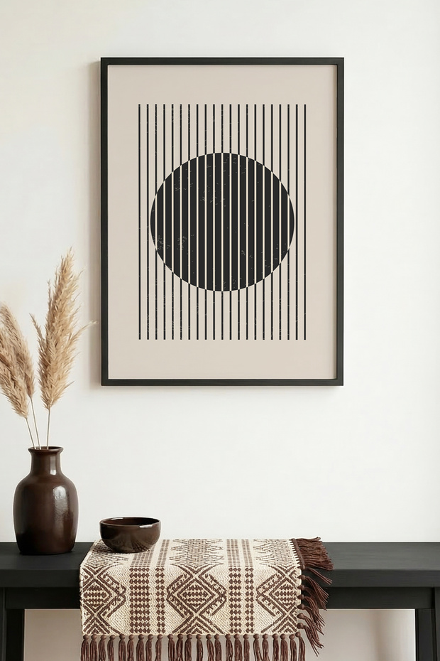 Minimal Line Art Painting with Black Wooden Frame - Abstract | Huhu1032 - Single Table Black Frame
