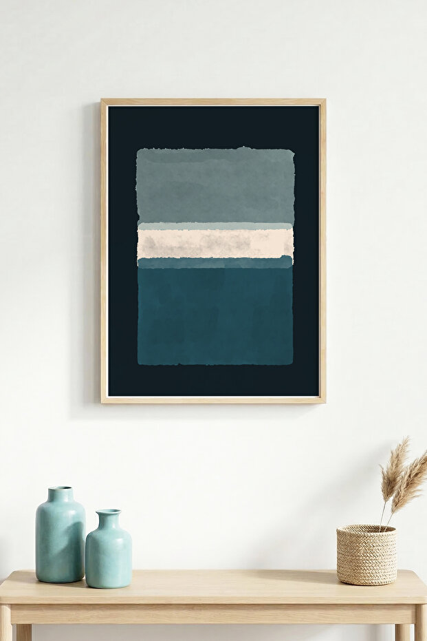 Natural Wood Framed Abstract Patterned Painting - Blue and White Tones | Huhu1444