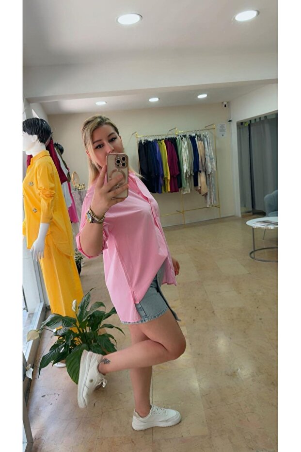 Şeker Pembe Oversize Poplin Gömlek
