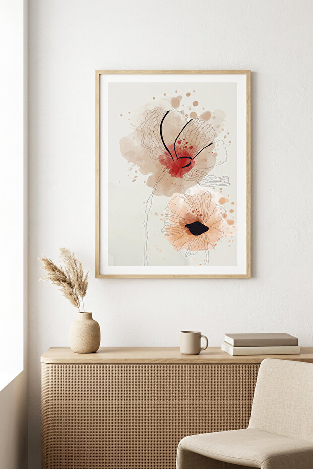 Natural Wood Framed Floral Pattern Painting - Pastel Tones | Huhu1012