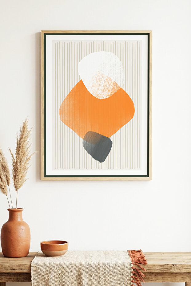Natural Wood Framed Abstract Patterned Painting - Vibrant Tones | Huhu1459