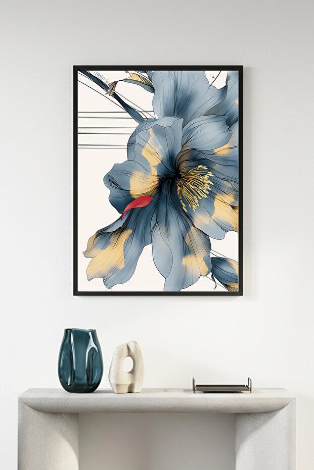 Natural Wood Framed Floral Patterned Painting - Minimal | Huhu1294
