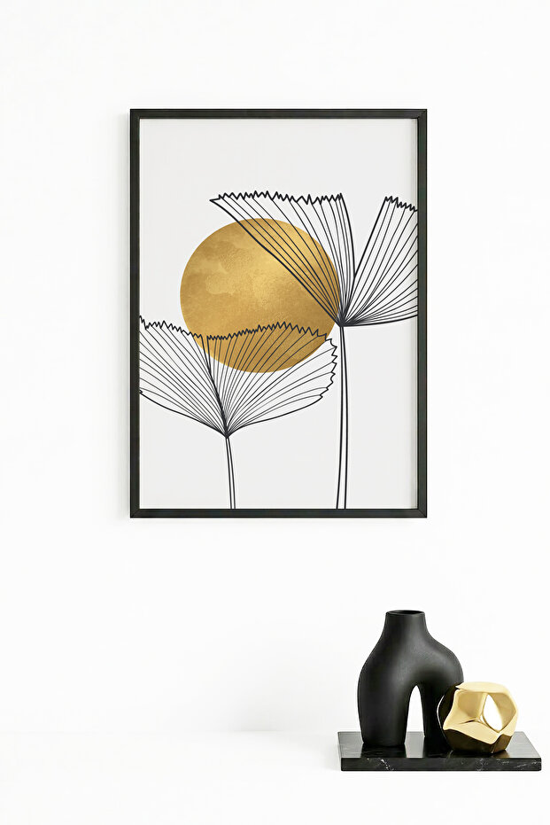 Natural Wood Framed Floral Patterned Painting - Minimal | Huhu1419