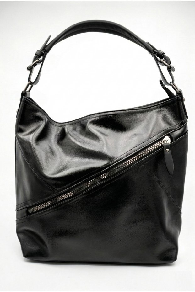 Women's Patterned Leather Zipper Detailed Casual Hobo Shoulder Bag