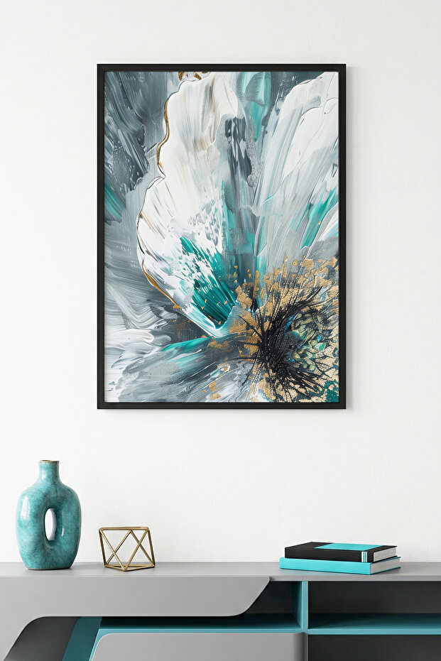 Natural Wood Framed Abstract Floral Pattern Painting - Vibrant Tones | Huhu1297