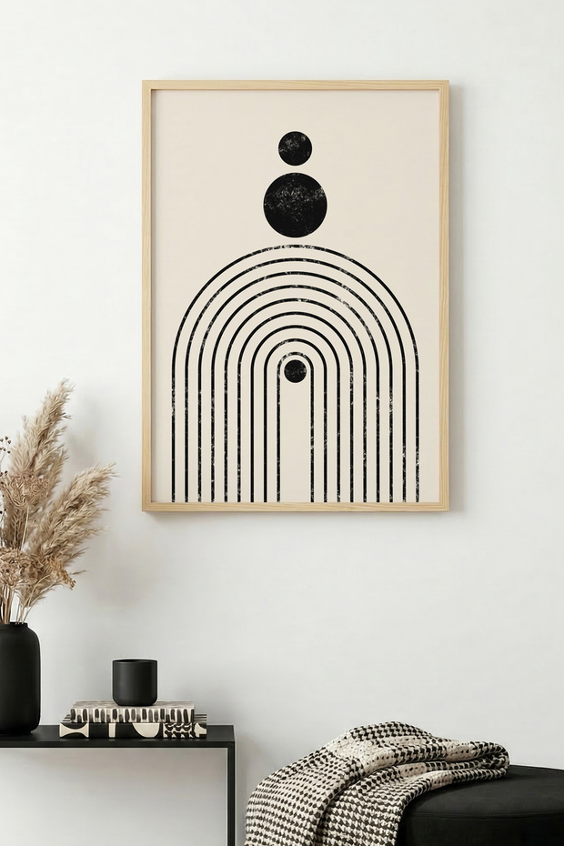 Natural Wood Framed Geometric Patterned Painting - Minimal | Huhu1138