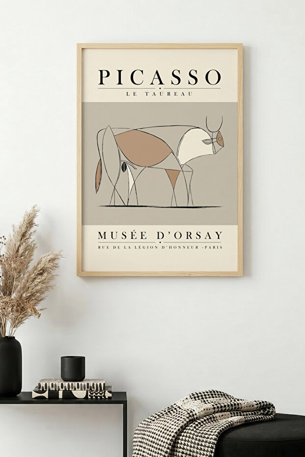 Natural Wood Framed Geometric Bull Pattern Painting - Pastel Tones | Huhu1112