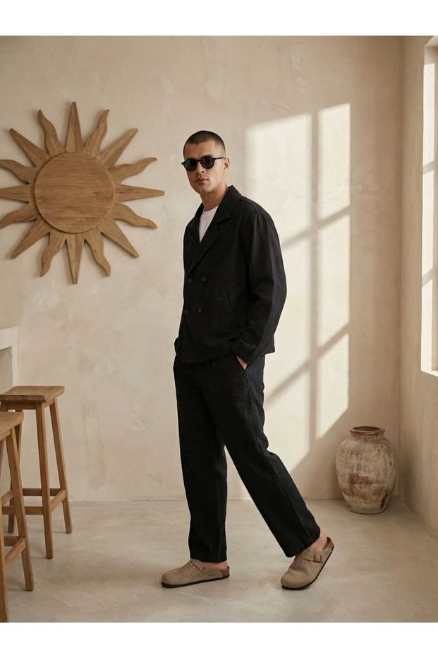 Linen Jacket Baggy Pants Set