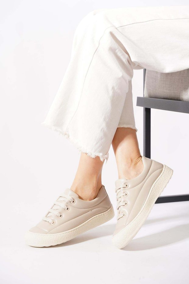 Pasleter Embroidered Tied Women's Sports Shoes Beige Skin
