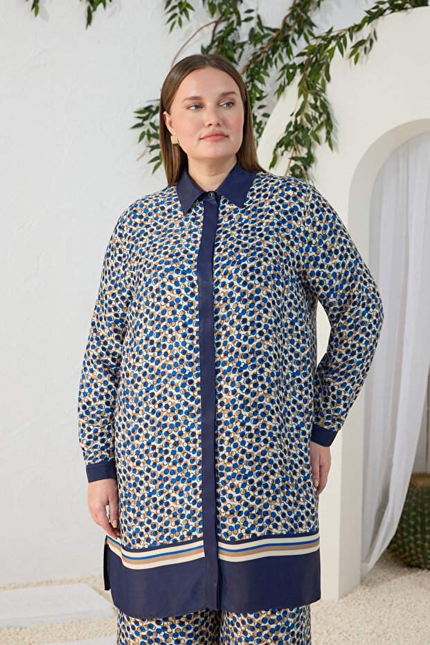 Navy Blue Garni Patterned Tunic - 4