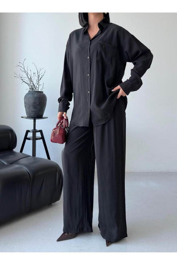 Casual Soft Textured Oversize Shirt and Pants Hijab Set