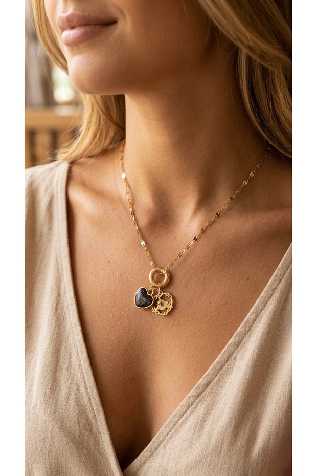 316 L Steel Necklace, Anti-Tarnish, Anti-Allergic, Double Heart Figured (2 Years Importer Guarantee)