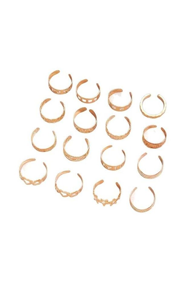 16-Piece Gold Color Ring Set for Women
