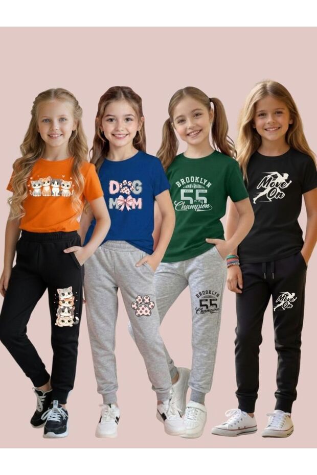 Armi̇kids 4-Piece Girls' Printed Top and Bottom Set with Color Options
