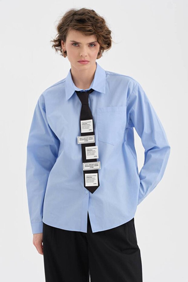 Women's Tie Detailed Comfortable Fit Long Sleeve Design Shirt