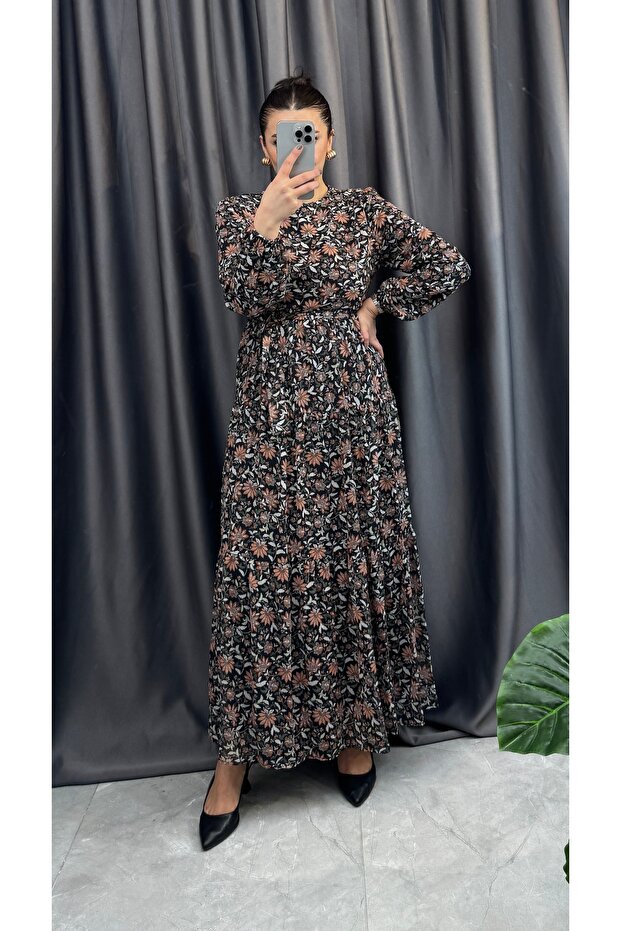 Chiffon Patterned Dress - 1