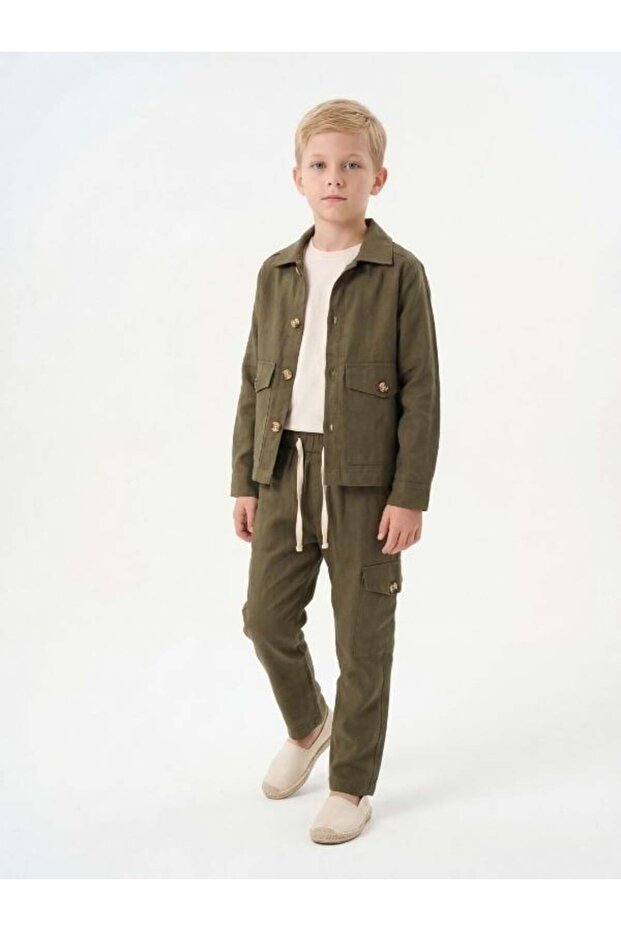 Boy's Stylish Jacket with Linen Fabric and Pocket Detail