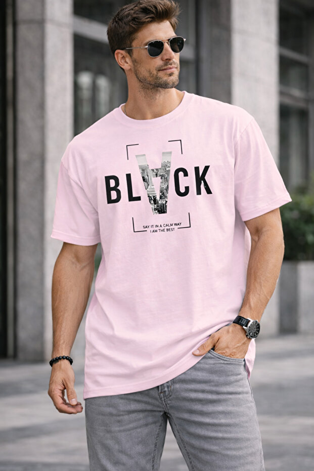 Men's Oversize T-Shirt Ters Black Printed 100% Cotton T-Shirt Comfortable Fit