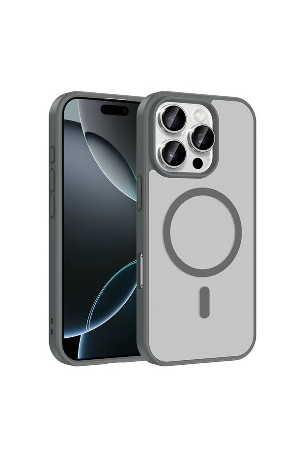 iPhone 16 Pro Compatible Case Magsafe Supported Babet Cover - Gray - T41343