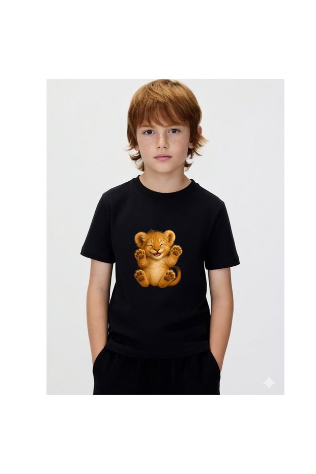 Reclining Bear Printed 100% Cotton Regular Crew Neck Kids Unisex T-Shirt 5 6 -7 8-9 10 -11 12 Years Old