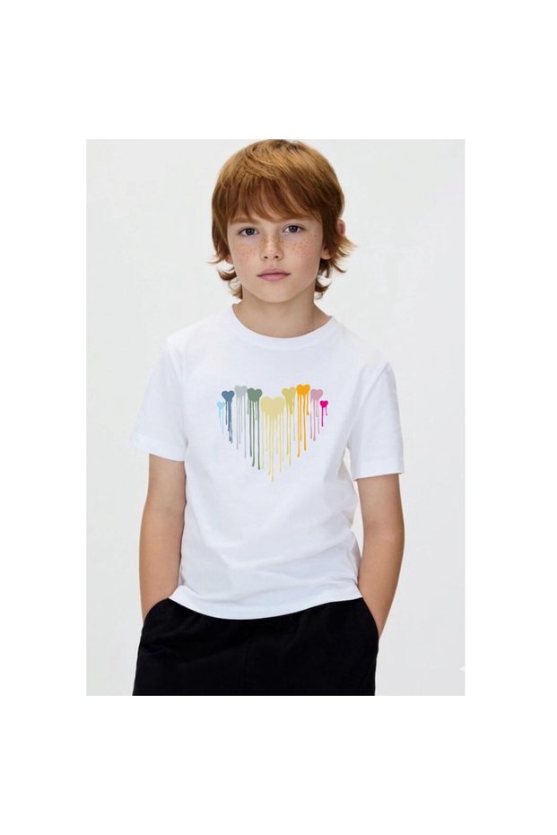 Heart Within Heart Printed 100% Cotton Crew Neck Kids Unisex T-Shirt 5 6 -7 8-9 10 -11 12 Years Old