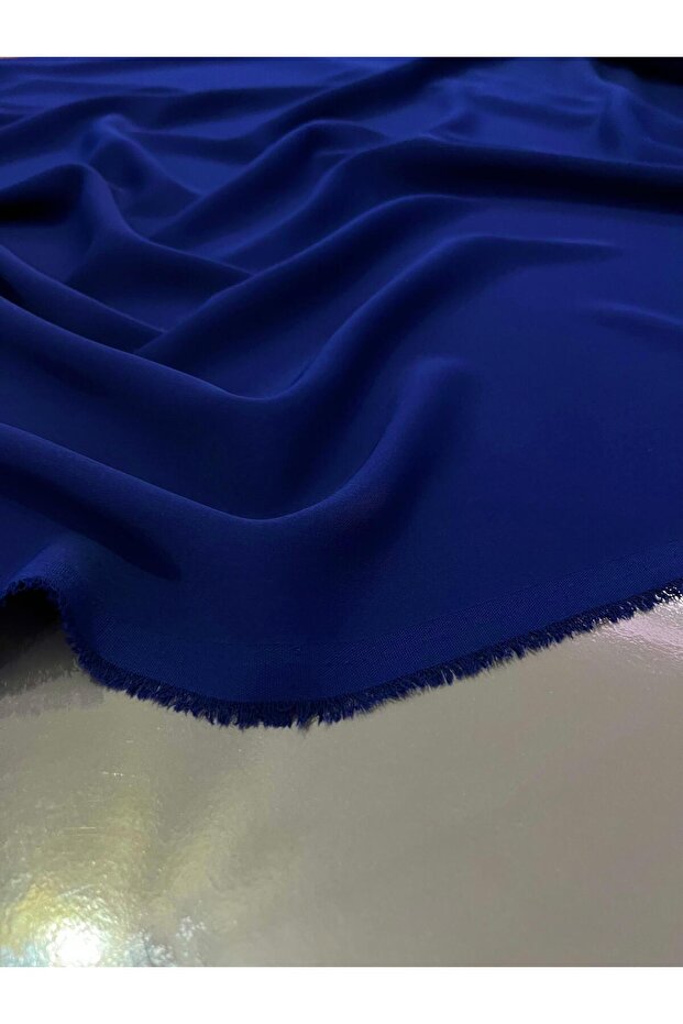 Parlament Blue Draped Adriana Crepe Fabric Double Length Evening Dress Ferace Tesettür Giyim Custom Made