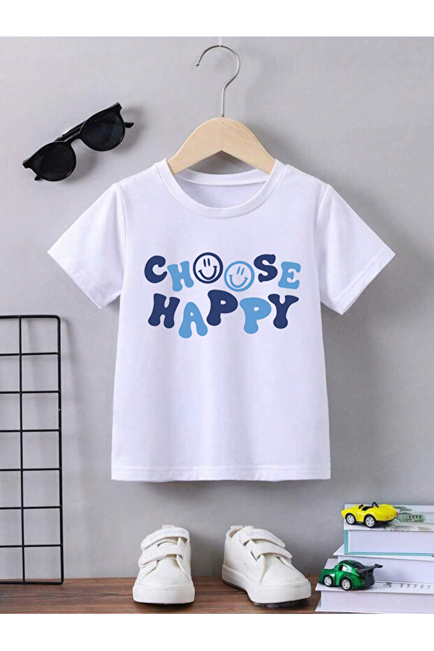 Choose Happy Printed 100% Cotton Crew Neck Kids T-Shirt