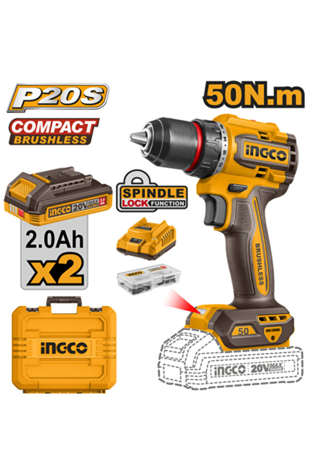 مثقاب لاسلكي مدمج بدون فرشاة 20 فولت