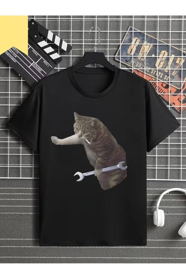 Black Unisex Oversize T-Shirt Printed Men's Women's Relaxed Fit Casual Trend Streetwear