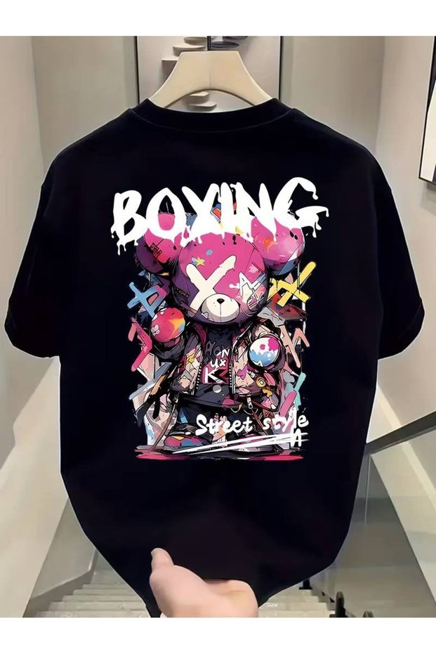 Black Unisex Oversize T-Shirt Printed Men's Women's Relaxed Fit Casual Trend Streetwear